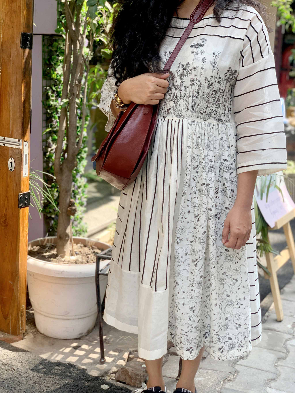 White Drawstring Dress And Slip by Ahmev with Casual Wear, Chanderi, FB ADS JUNE, Ink And Ivory by Ahmev, Midi Dresses, Prints, Regular Fit, White, Womenswear at Kamakhyaa for sustainable fashion