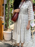 White Drawstring Dress And Slip by Ahmev with Casual Wear, Chanderi, FB ADS JUNE, Ink And Ivory by Ahmev, Midi Dresses, Prints, Regular Fit, White, Womenswear at Kamakhyaa for sustainable fashion