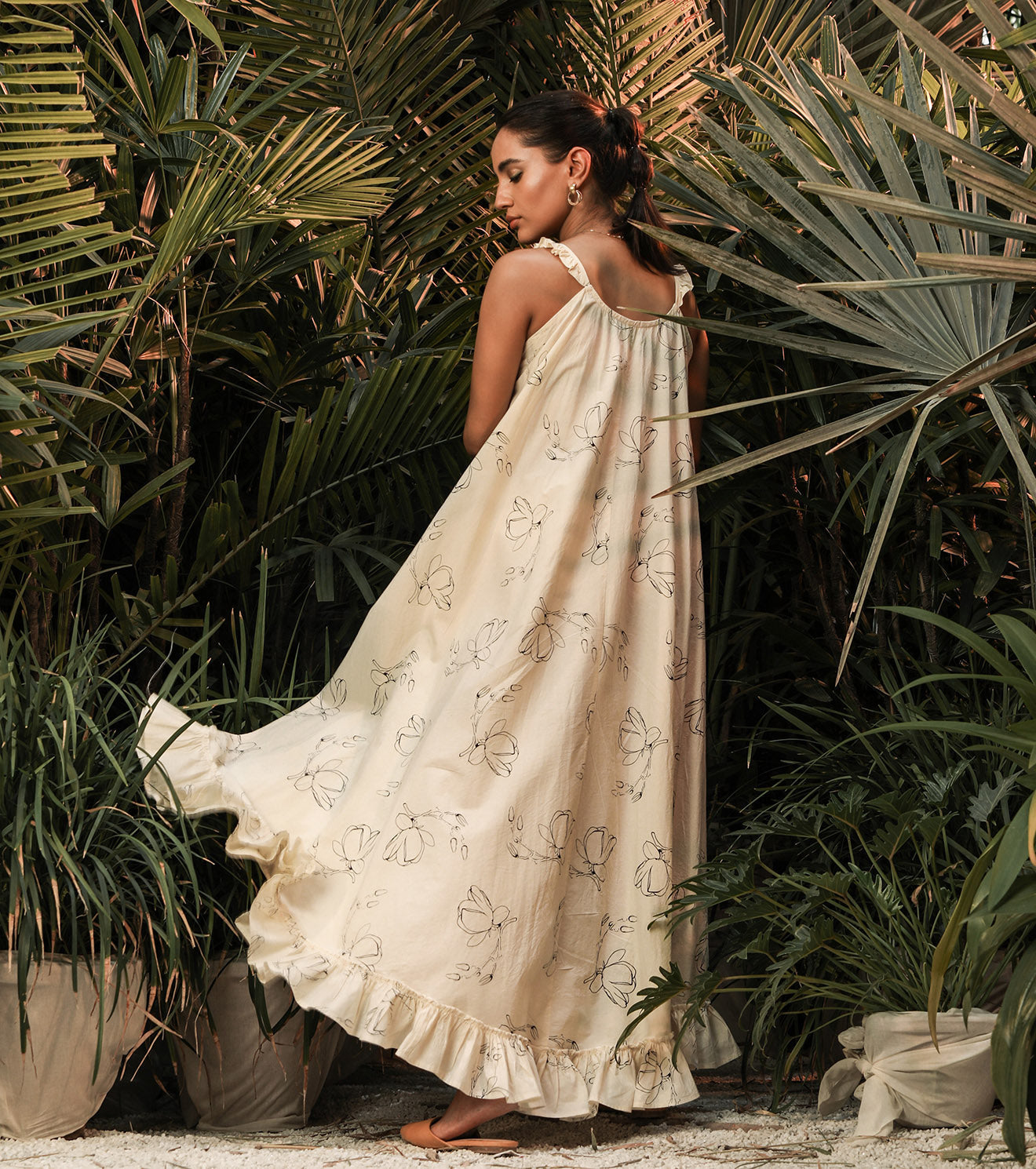 White Maxi Dress by Khara Kapas with Another Day In Paradise by Khara Kapas, Best Selling, Lost In Paradise by Khara Kapas, Maxi Dresses, Mul Cotton, Natural, Regular Fit, Resort Wear, Sleeveless Dresses, Solids, White, Womenswear at Kamakhyaa for sustainable fashion