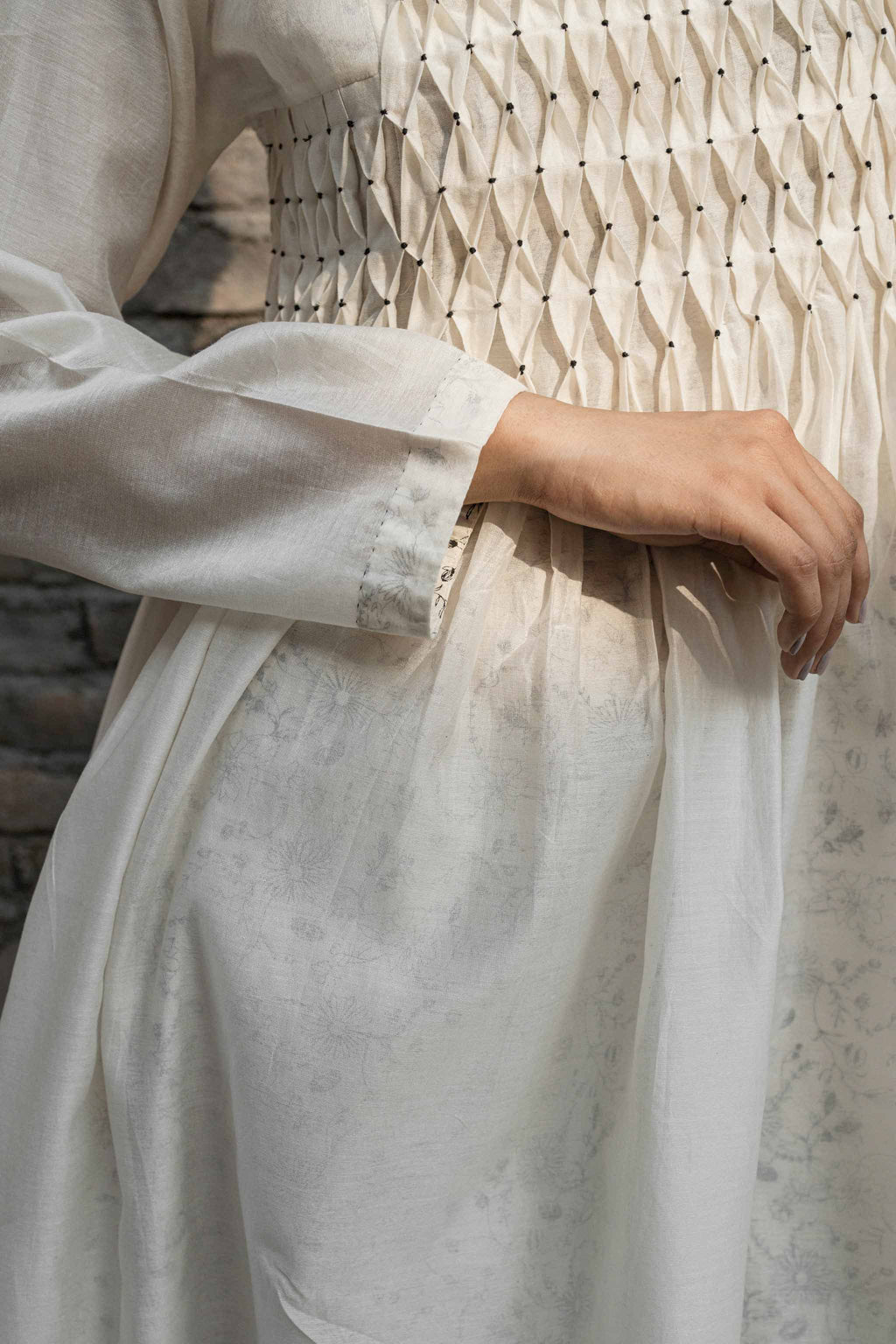 White Smoking Dress And Slip by Ahmev with Casual Wear, Chanderi, Ink And Ivory by Ahmev, Midi Dresses, Prints, Regular Fit, White, Womenswear at Kamakhyaa for sustainable fashion