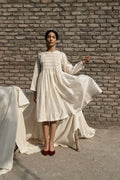 White Smoking Dress And Slip by Ahmev with Casual Wear, Chanderi, Ink And Ivory by Ahmev, Midi Dresses, Prints, Regular Fit, White, Womenswear at Kamakhyaa for sustainable fashion