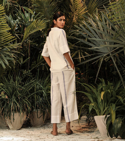 White Two Piece Set- Relaxed for travel at Kamakhyaa by Khara Kapas. This item is Co-ord Sets, Cotton Khadi, Lost In paradise, Lounge Wear Co-ords, Relaxed Fit, Resort Wear, Solids, Travel Co-ords, White, Womenswear