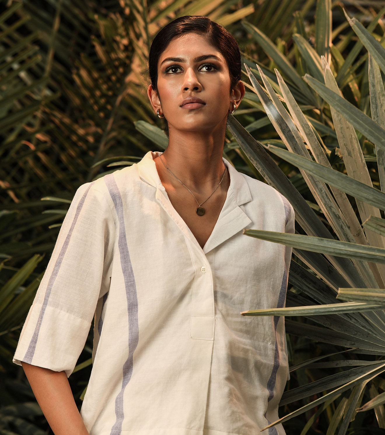 White Two Piece Set- Relaxed for travel by Khara Kapas with Another Day In Paradise by Khara Kapas, Co-ord Sets, Cotton Khadi, Lost In Paradise by Khara Kapas, Lounge Wear Co-ords, Relaxed Fit, Resort Wear, Solids, Travel Co-ords, White, Womenswear at Kamakhyaa for sustainable fashion