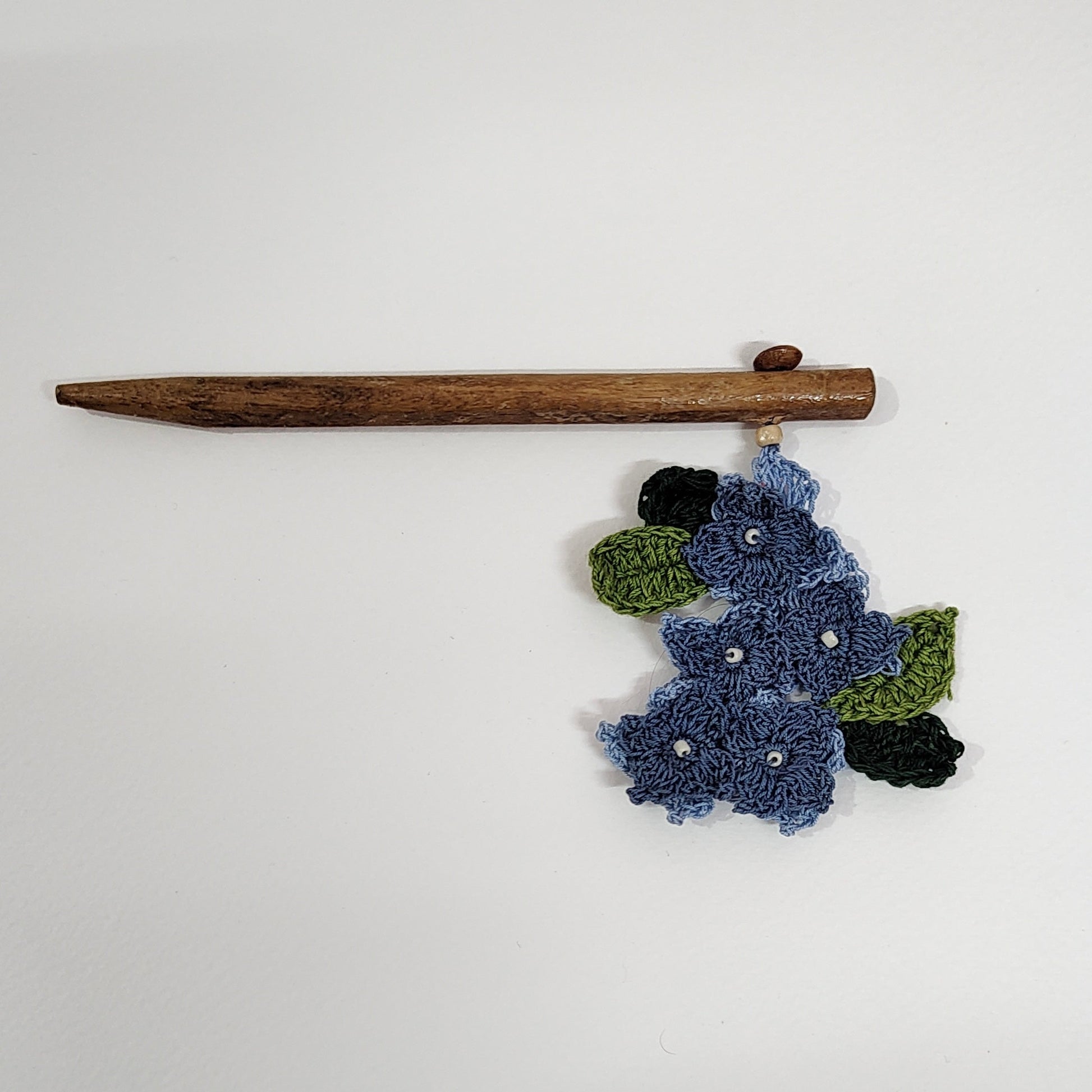 Wooden Hair Stick Blue And Green by Ikriit'm with Blue, Cotton Yarn, Free Size, Green, Hair Stick, Ikriit'm, Made from Natural Materials, Women Led Designer at Kamakhyaa for sustainable fashion