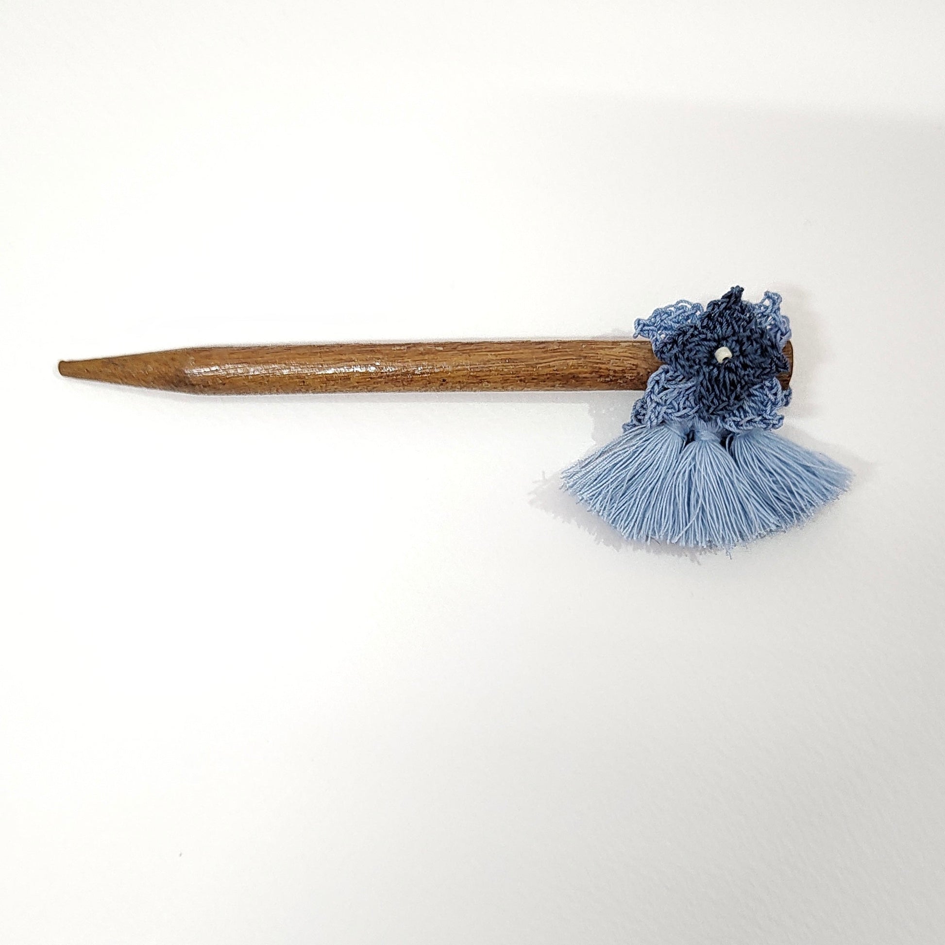 Wooden Hair Stick Blue by Ikriit'm with Blue, Cotton Yarn, Free Size, Hair Stick, Ikriit'm, Made from Natural Materials, Women Led Designer at Kamakhyaa for sustainable fashion