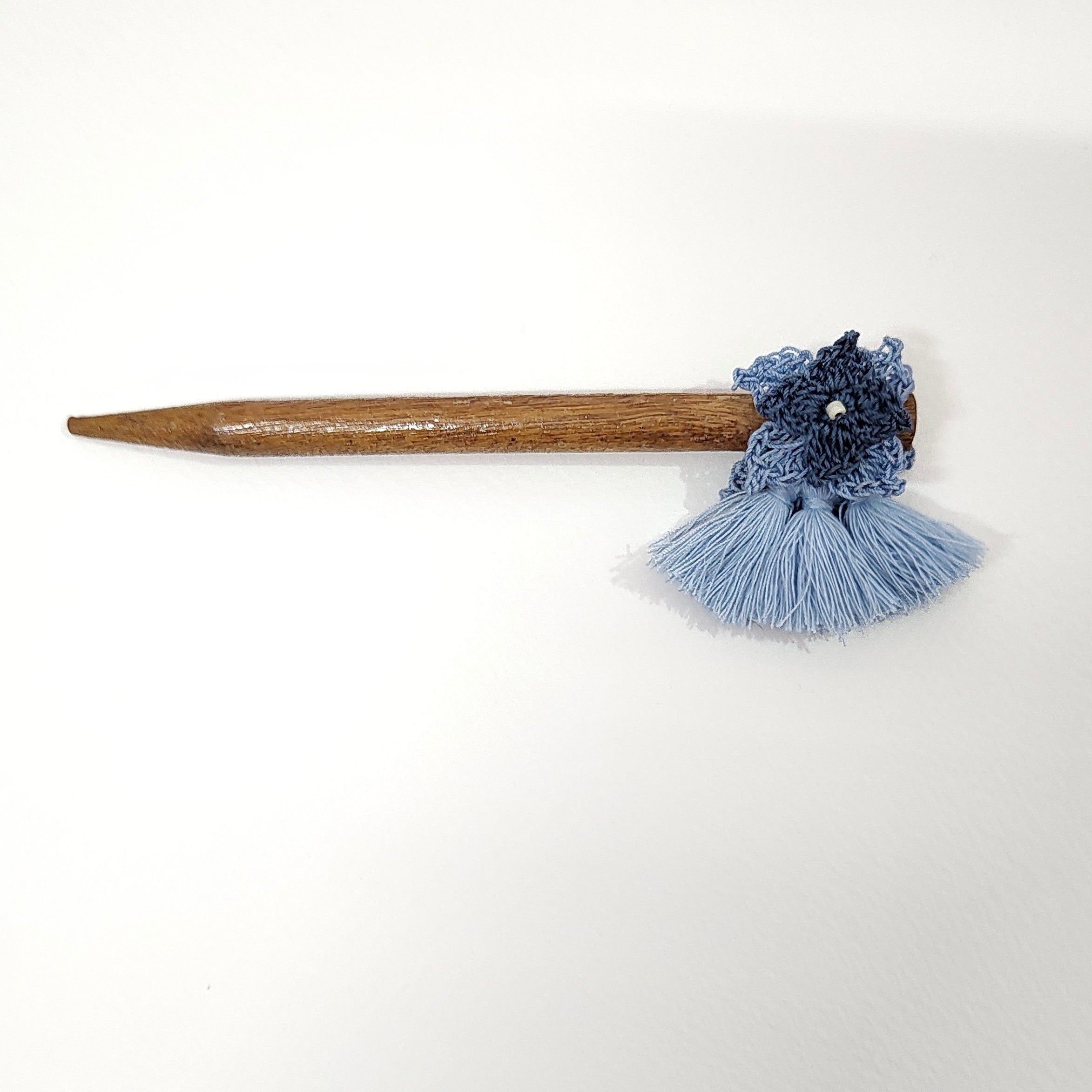 Wooden Hair Stick Blue by Ikriit'm with Blue, Cotton Yarn, Free Size, Hair Stick, Ikriit'm, Made from Natural Materials, Women Led Designer at Kamakhyaa for sustainable fashion