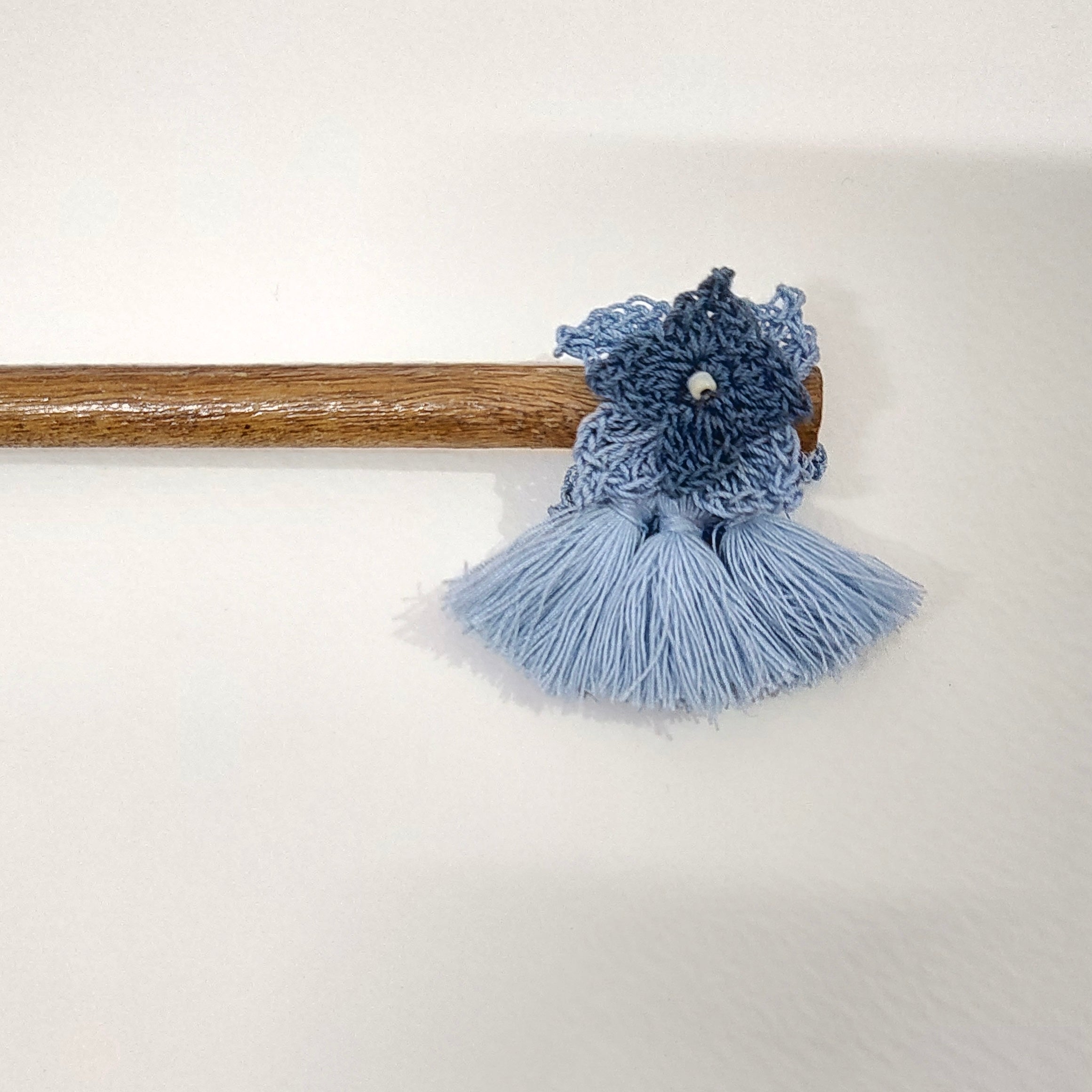 Wooden Hair Stick Blue by Ikriit'm with Blue, Cotton Yarn, Free Size, Hair Stick, Ikriit'm, Made from Natural Materials, Women Led Designer at Kamakhyaa for sustainable fashion