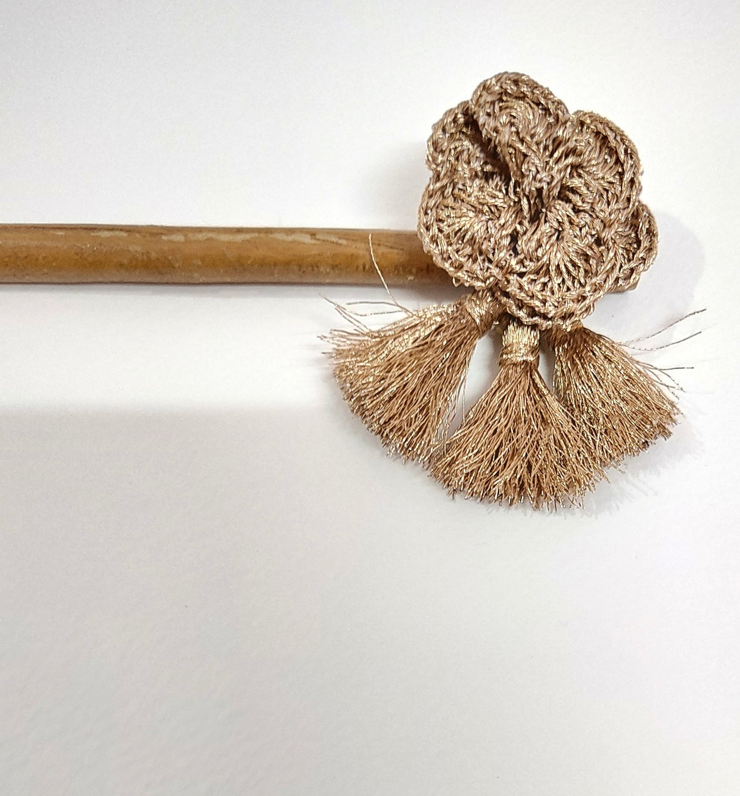 Wooden Hair Stick Golden by Ikriit'm with Cotton Yarn, Free Size, Golden, Hair Stick, Ikriit'm, Made from Natural Materials, Women Led Designer at Kamakhyaa for sustainable fashion