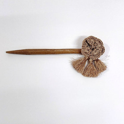 Wooden Hair Stick Golden by Ikriit'm with Cotton Yarn, Free Size, Golden, Hair Stick, Ikriit'm, Made from Natural Materials, Women Led Designer at Kamakhyaa for sustainable fashion