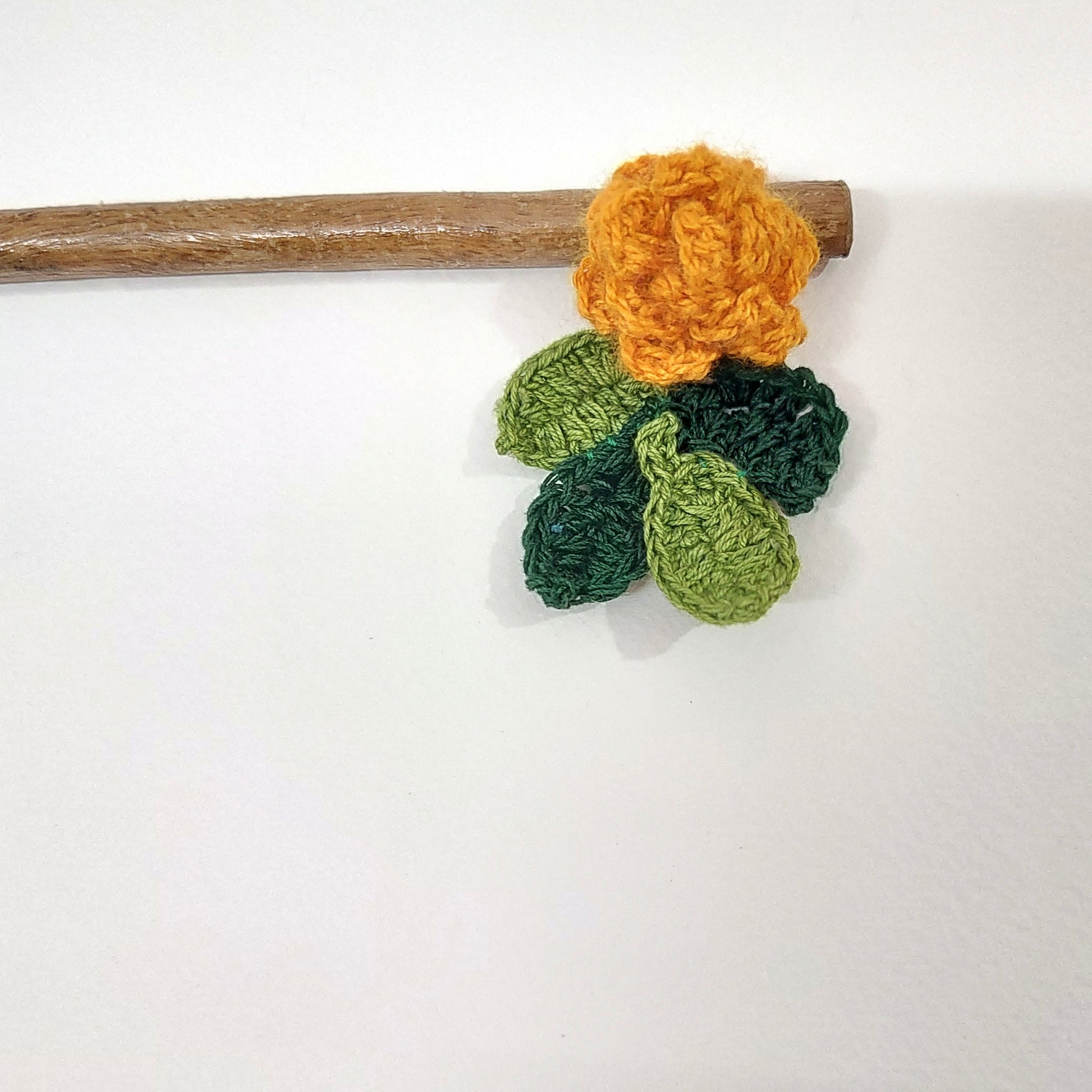 Wooden Hair Stick Marigold Orange by Ikriit'm with Cotton Yarn, Free Size, Hair Stick, Ikriit'm, Made from Natural Materials, Orange, Women Led Designer at Kamakhyaa for sustainable fashion