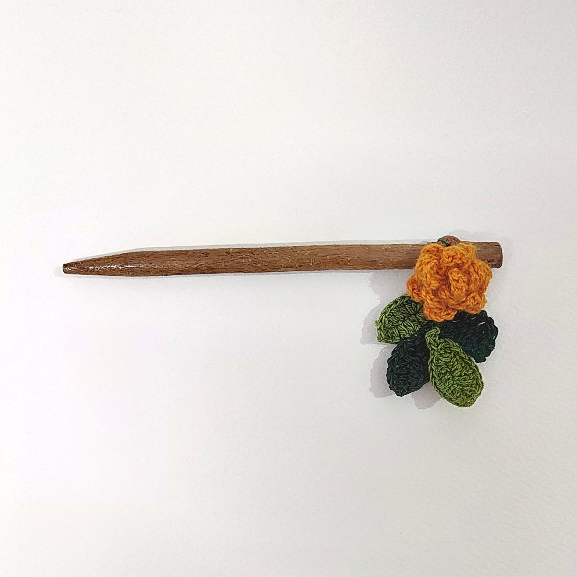 Wooden Hair Stick Marigold Orange by Ikriit'm with Cotton Yarn, Free Size, Hair Stick, Ikriit'm, Made from Natural Materials, Orange, Women Led Designer at Kamakhyaa for sustainable fashion