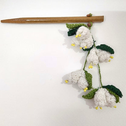 Wooden Hair Stick Mogra Off White And Green by Ikriit'm with Cotton Yarn, Free Size, Green, Hair Stick, Ikriit'm, Made from Natural Materials, Off White, Women Led Designer at Kamakhyaa for sustainable fashion