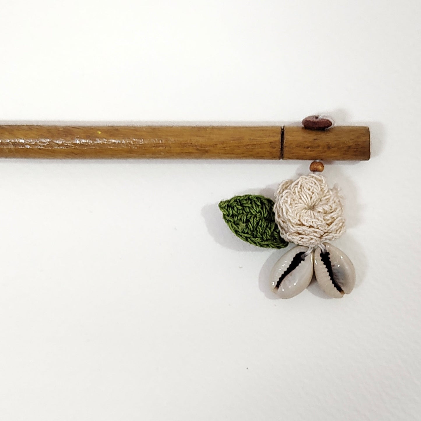 Wooden Hair Stick Off White by Ikriit'm with Cotton Yarn, Free Size, Hair Stick, Ikriit'm, Made from Natural Materials, Off White, Women Led Designer at Kamakhyaa for sustainable fashion
