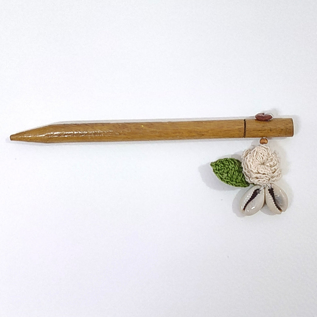 Wooden Hair Stick Off White by Ikriit'm with Cotton Yarn, Free Size, Hair Stick, Ikriit'm, Made from Natural Materials, Off White, Women Led Designer at Kamakhyaa for sustainable fashion
