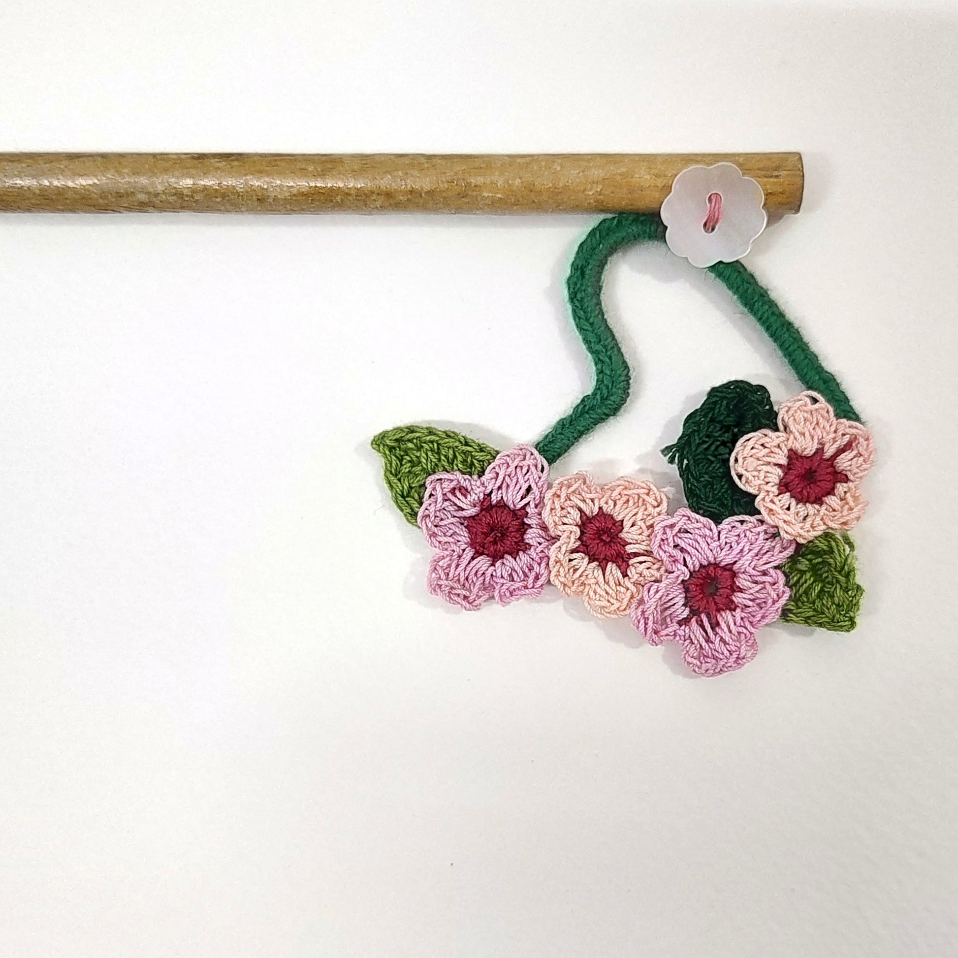 Wooden Hair Stick Pink And Green by Ikriit'm with Cotton Yarn, Free Size, Green, Hair Stick, Ikriit'm, Made from Natural Materials, Pink, Women Led Designer at Kamakhyaa for sustainable fashion