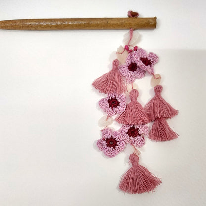 Wooden Hair Stick Pink by Ikriit'm with Cotton Yarn, Free Size, Hair Stick, Ikriit'm, Made from Natural Materials, Pink, Women Led Designer at Kamakhyaa for sustainable fashion