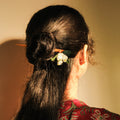 Wooden Hair Stick Purple And Off White by Ikriit'm with Cotton Yarn, Free Size, Hair Stick, Ikriit'm, Made from Natural Materials, Off White, Purple, Women Led Designer at Kamakhyaa for sustainable fashion