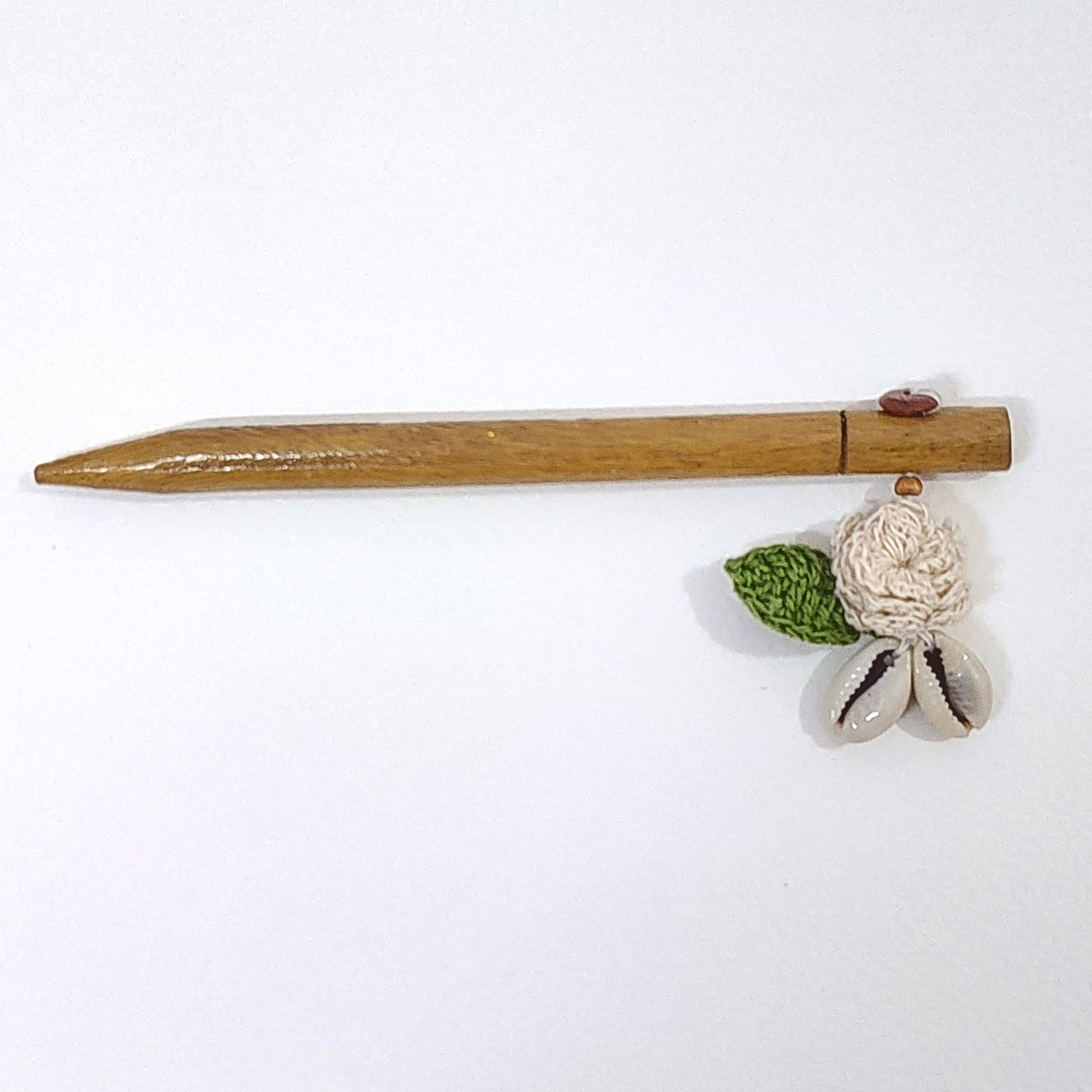 Wooden Hair Stick Red And Green by Ikriit'm with Cotton Yarn, Free Size, Green, Hair Stick, Ikriit'm, Made from Natural Materials, Red, Women Led Designer at Kamakhyaa for sustainable fashion