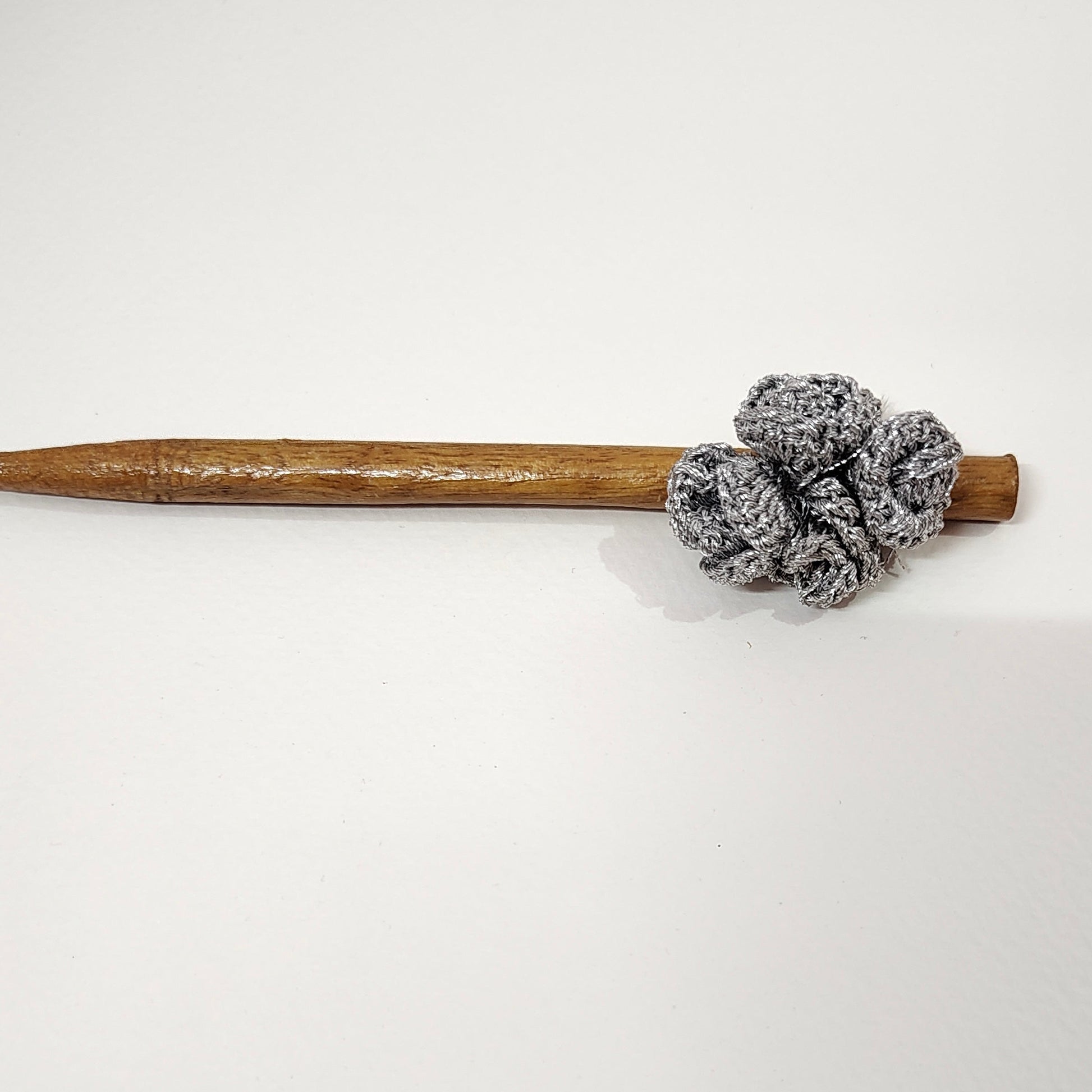 Wooden Hair Stick Silver by Ikriit'm with Cotton Yarn, Free Size, Hair Stick, Ikriit'm, Made from Natural Materials, Silver, Women Led Designer at Kamakhyaa for sustainable fashion