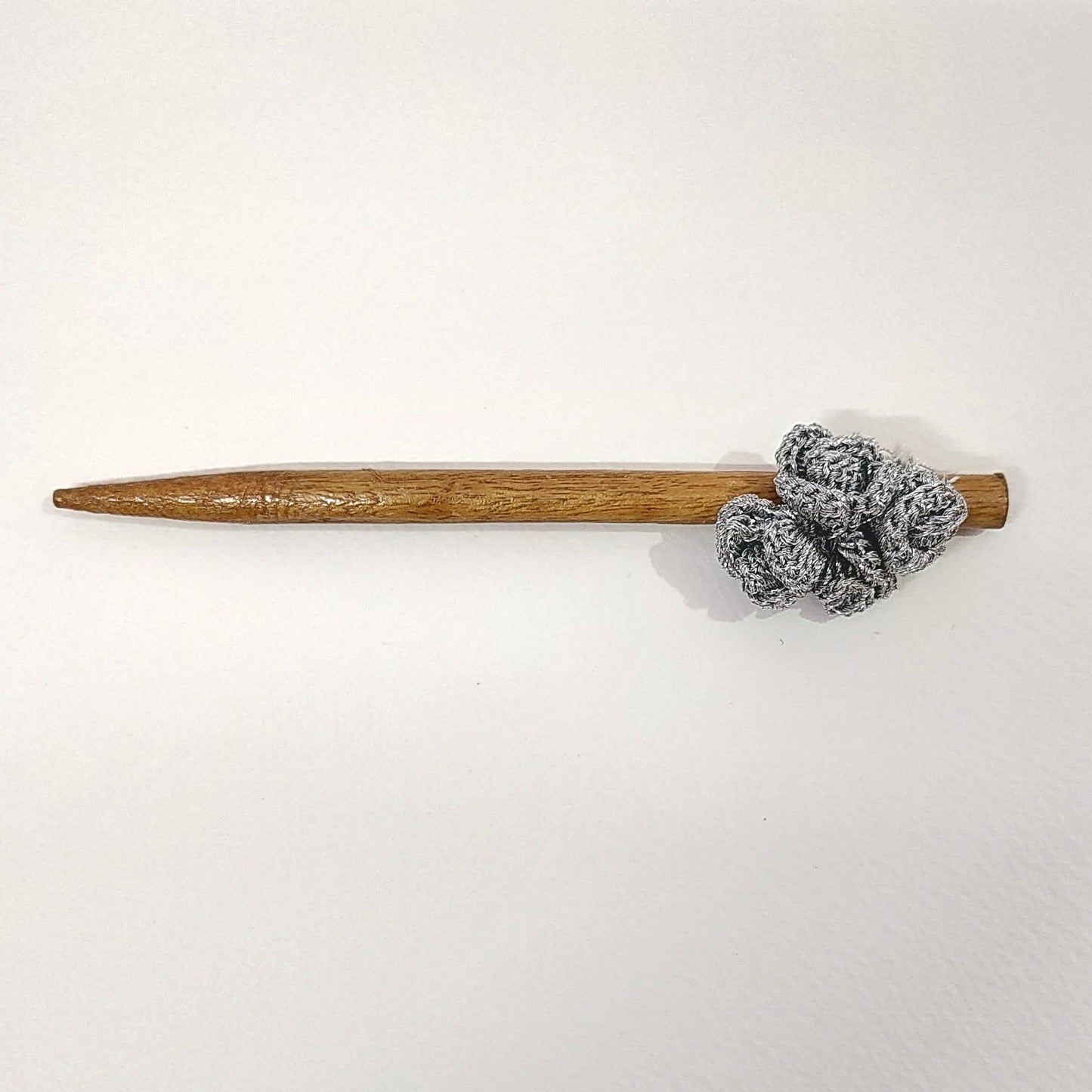 Wooden Hair Stick Silver by Ikriit'm with Cotton Yarn, Free Size, Hair Stick, Ikriit'm, Made from Natural Materials, Silver, Women Led Designer at Kamakhyaa for sustainable fashion