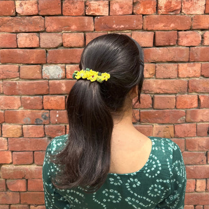 Yellow Crochet Hair Clip by Ikriit'm with Cotton yarn, Crochet, Free Size, Hair Clip, Ikriit'm, Made from Natural Materials, Stainless Steel, Women Led Designer, Yellow at Kamakhyaa for sustainable fashion