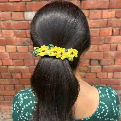 Yellow Crochet Hair Clip by Ikriit'm with Cotton yarn, Crochet, Free Size, Hair Clip, Ikriit'm, Made from Natural Materials, Stainless Steel, Women Led Designer, Yellow at Kamakhyaa for sustainable fashion