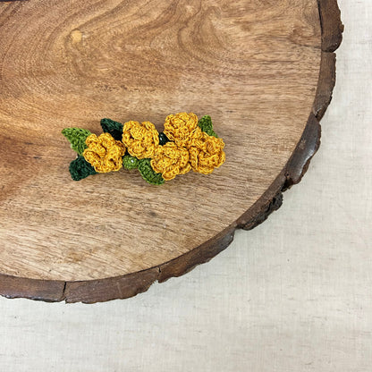 Yellow Marigoald Crochet Hair Clip by Ikriit'm with Cotton yarn, Crochet, Free Size, Hair Clip, Ikriit'm, Made from Natural Materials, Stainless Steel, Women Led Designer, Yellow at Kamakhyaa for sustainable fashion