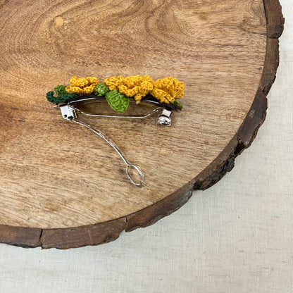 Yellow Marigoald Crochet Hair Clip by Ikriit'm with Cotton yarn, Crochet, Free Size, Hair Clip, Ikriit'm, Made from Natural Materials, Stainless Steel, Women Led Designer, Yellow at Kamakhyaa for sustainable fashion