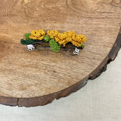 Yellow Marigoald Crochet Hair Clip by Ikriit'm with Cotton yarn, Crochet, Free Size, Hair Clip, Ikriit'm, Made from Natural Materials, Stainless Steel, Women Led Designer, Yellow at Kamakhyaa for sustainable fashion