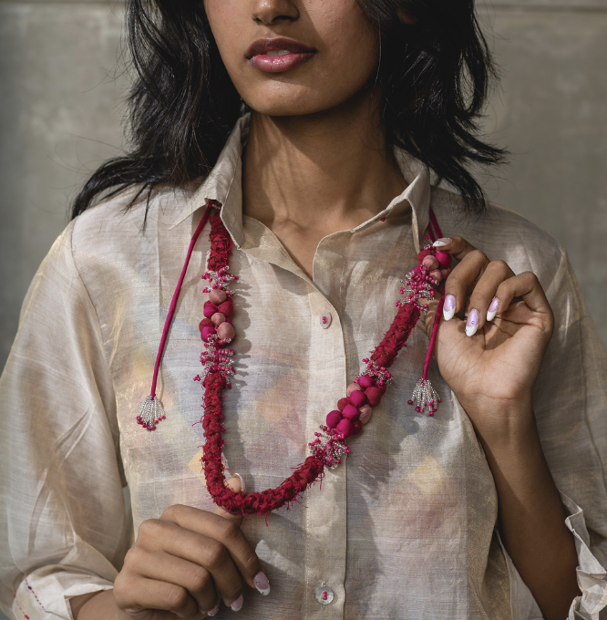 Potli Necklace by Araayeh with Beads, Fabric and Beads, Necklaces, Upcycled at Kamakhyaa for sustainable fashion