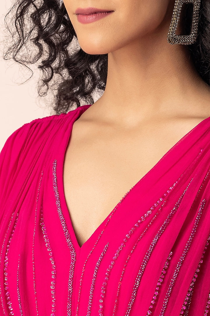 Georgette Red Drape Dress by Ewoke with Draped Dress, Formal wear, Georgette, Nostalgia's Thread by Ewoke, Red, red dress, sustainable fashion at Kamakhyaa for sustainable fashion