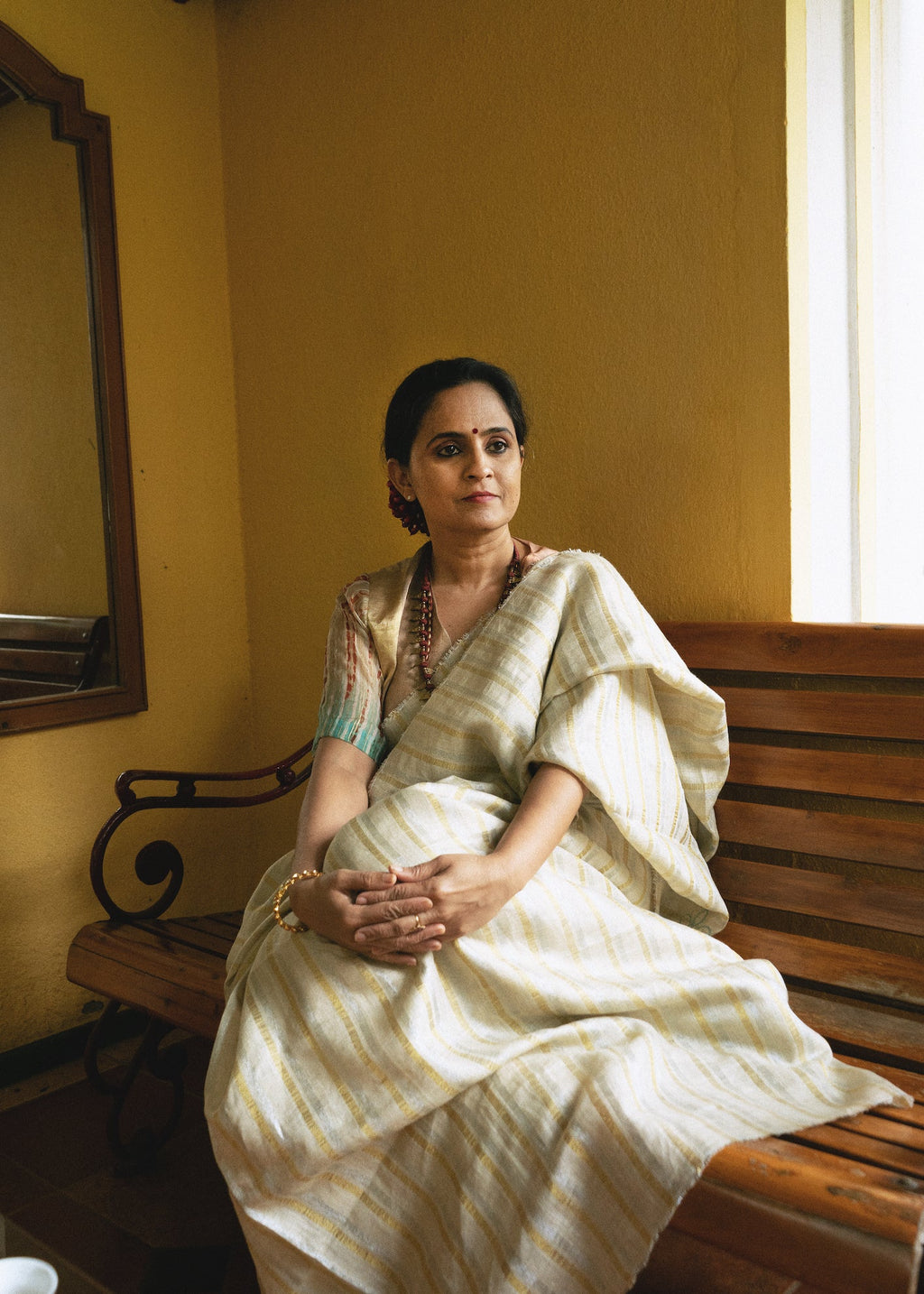 Golden Silver Saree Kasturi by Aeka with Festive Wear, For Mother, Gold, Indian Wear, Linen, Natural, Patchwork, Regular Fit, Saree Sets, Silver, Womenswear at Kamakhyaa for sustainable fashion