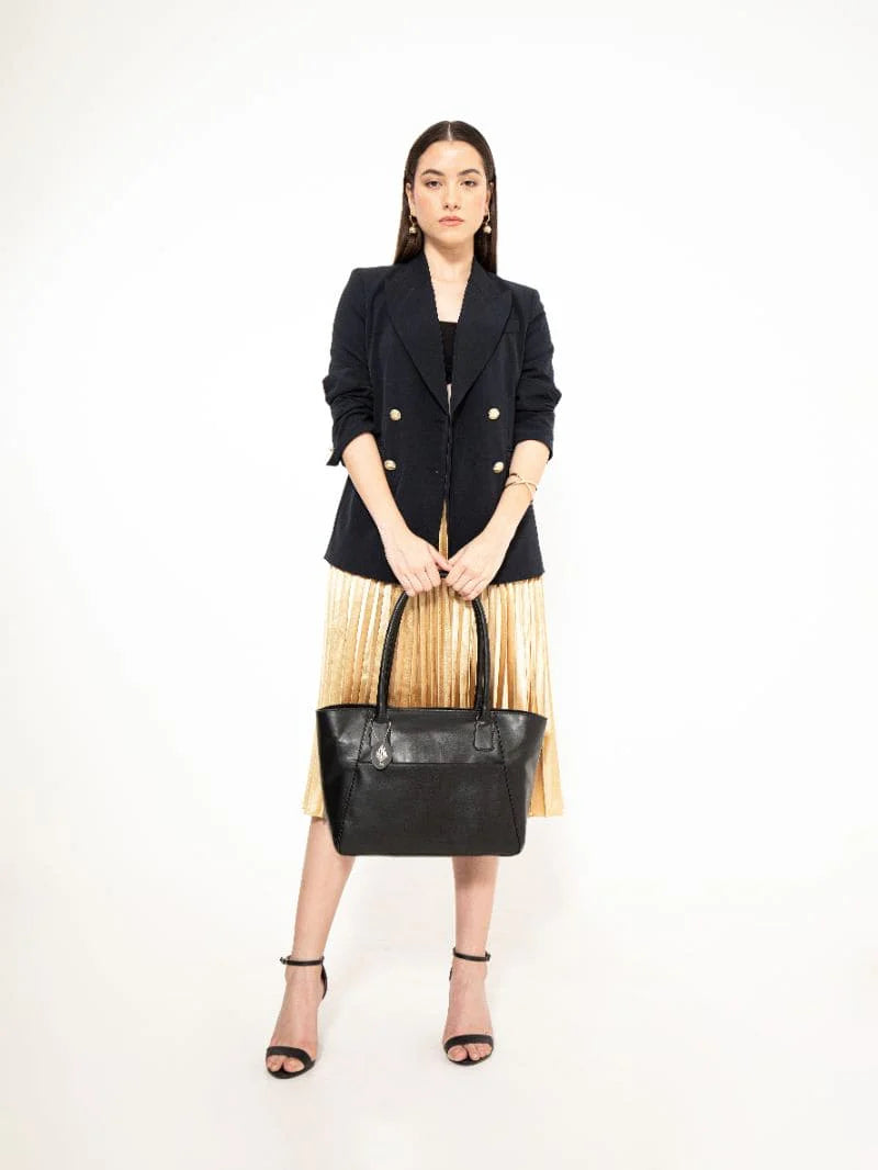 Black Casual Wear Tote Bag by Green Hermitage with Back, Cactus Leather, Casual Wear, Free Size, Hemp, Lyocell, Recycled, Tote Bags at Kamakhyaa for sustainable fashion