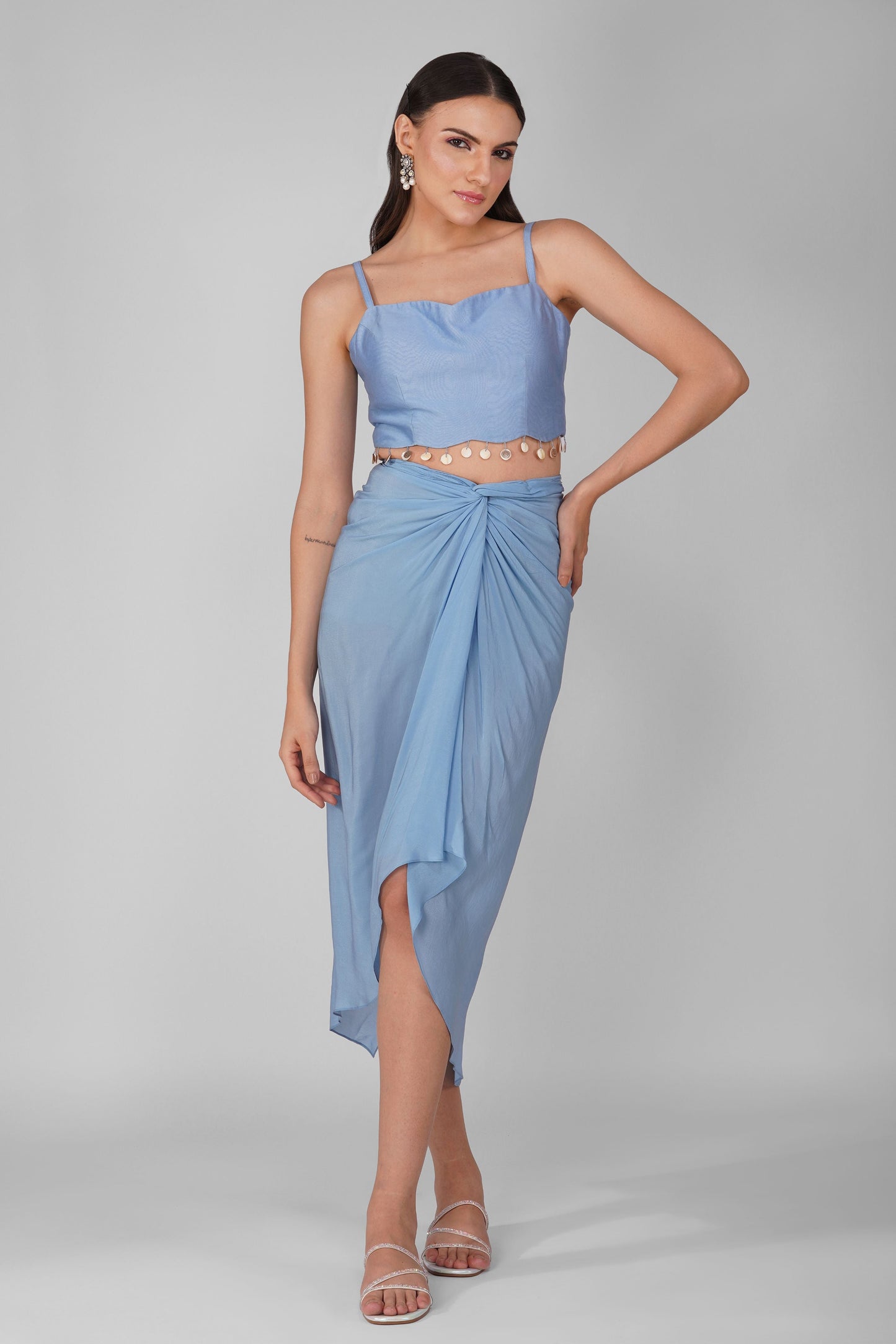 Blue Chiffon Drape skirt and Cape Set