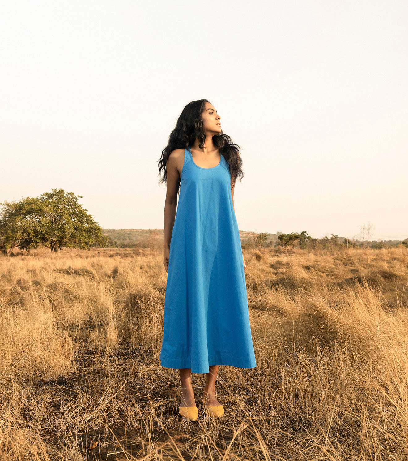 Blue Midi Dress Dresses Blue, Cotton, Dresses, Natural, Oh carol, Regular Fit, Solids Khara Kapas Kamakhyaa
