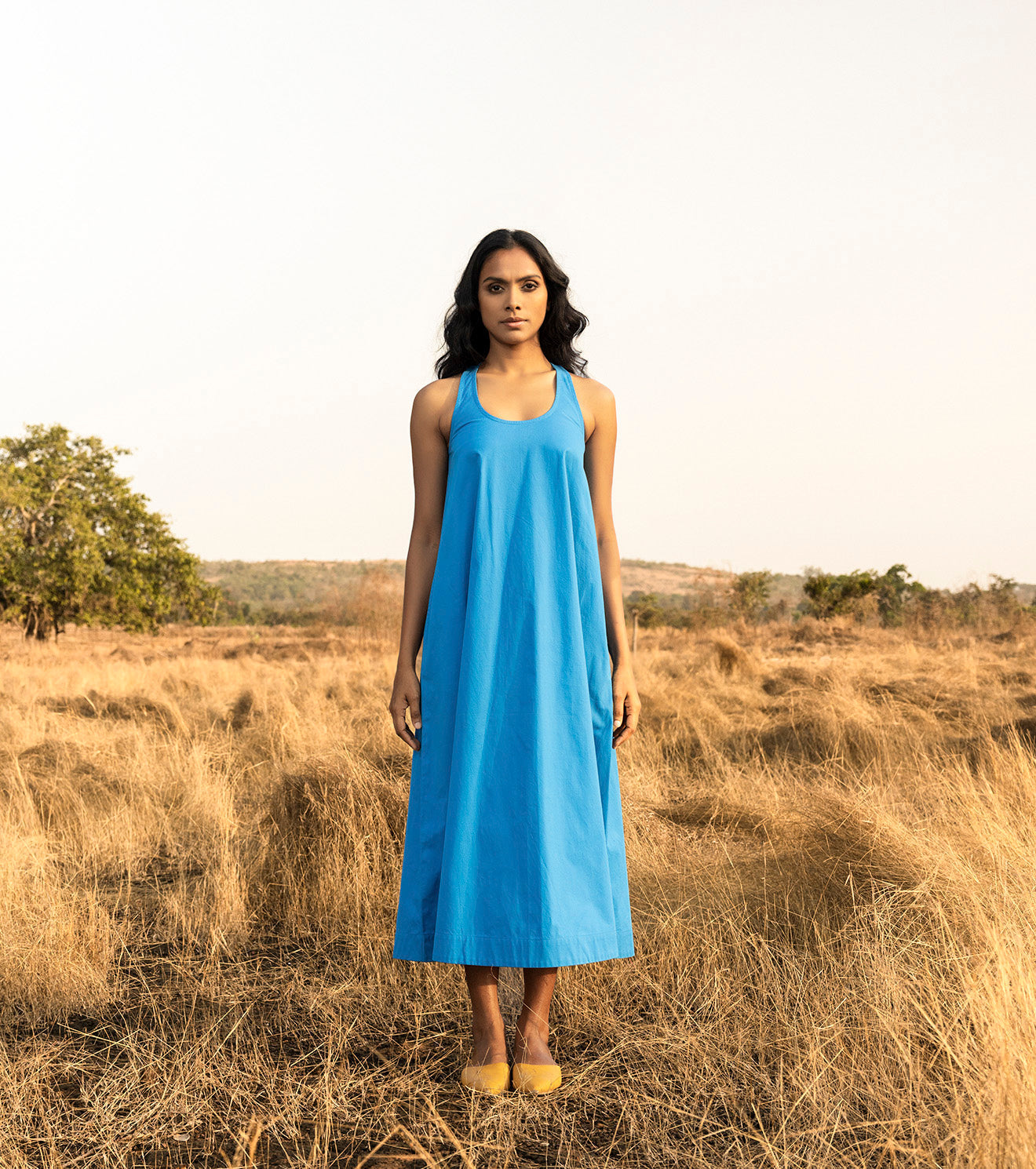 Blue Midi Dress Dresses Blue, Cotton, Dresses, Natural, Oh carol, Regular Fit, Solids Khara Kapas Kamakhyaa