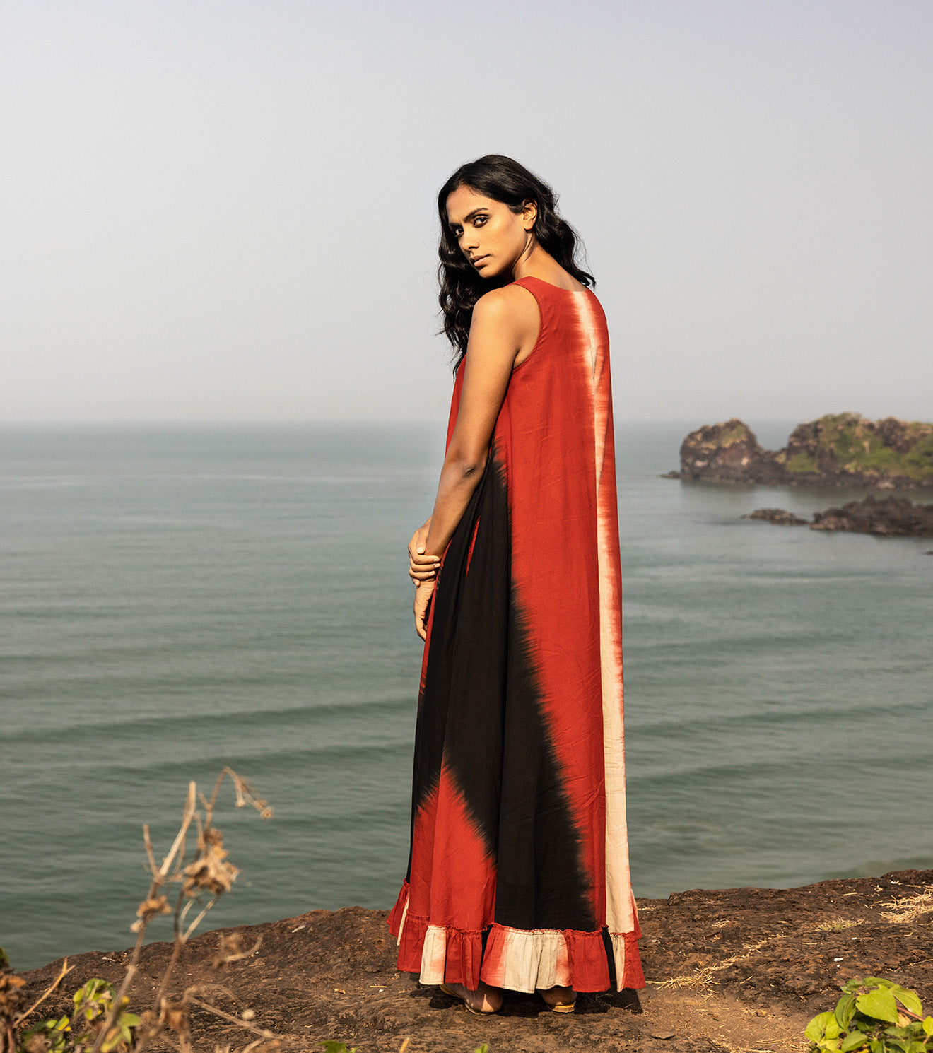 Red Frilled Maxi Dress Dresses Cotton, Natural, Oh carol, Ombres & Dyes, Red, Regular Fit, Solids Khara Kapas Kamakhyaa
