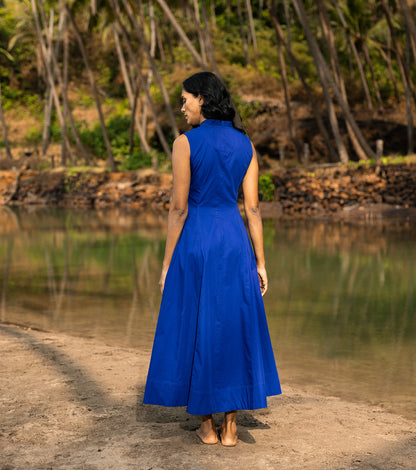Electric Blue Maxi Dress at Kamakhyaa by Khara Kapas. This item is Blue, Cotton, FB ADS JUNE, Maxi Dresses, Natural, Oh Carol, Regular Fit, Resort Wear, Sleeveless Dresses, Solids, Womenswear
