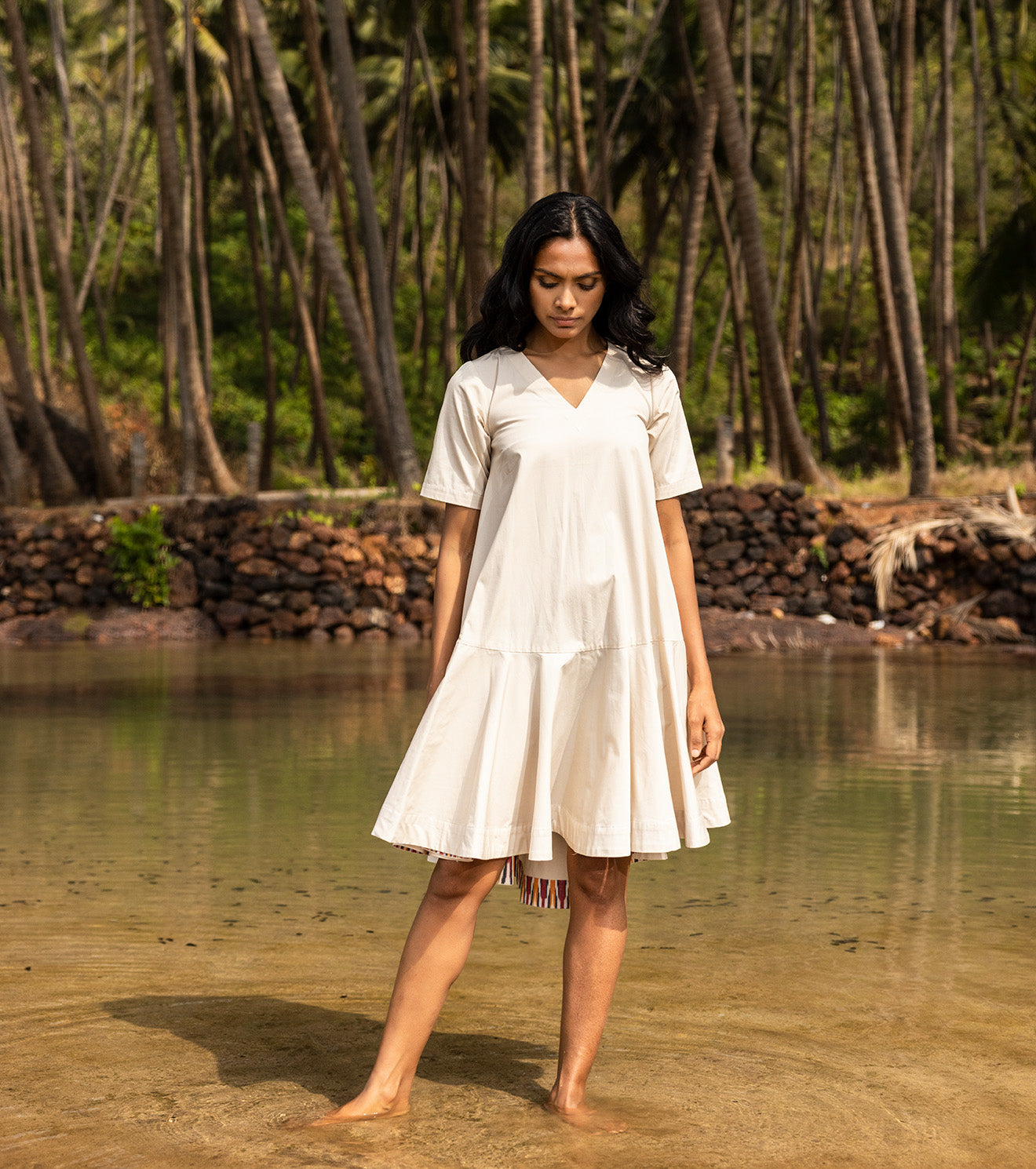 Off White Mini Dress Dresses Cotton, Dresses, Natural, Oh carol, Regular Fit, Solids, Khara Kapas Kamakhyaa