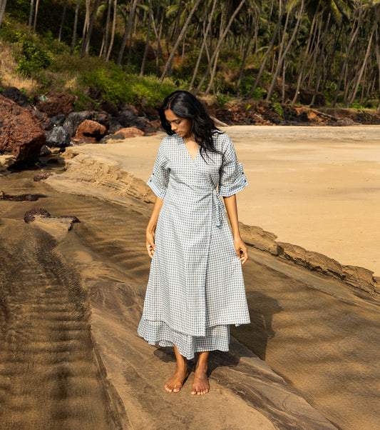 Sky Blue Two Piece Set by Khara Kapas with Blue, Co-ord Sets, Cotton, Natural, Oh Carol, Oh Carol by Khara Kapas, Regular Fit, Resort Wear, Solids, Vacation, Vacation Co-ords, Womenswear at Kamakhyaa for sustainable fashion