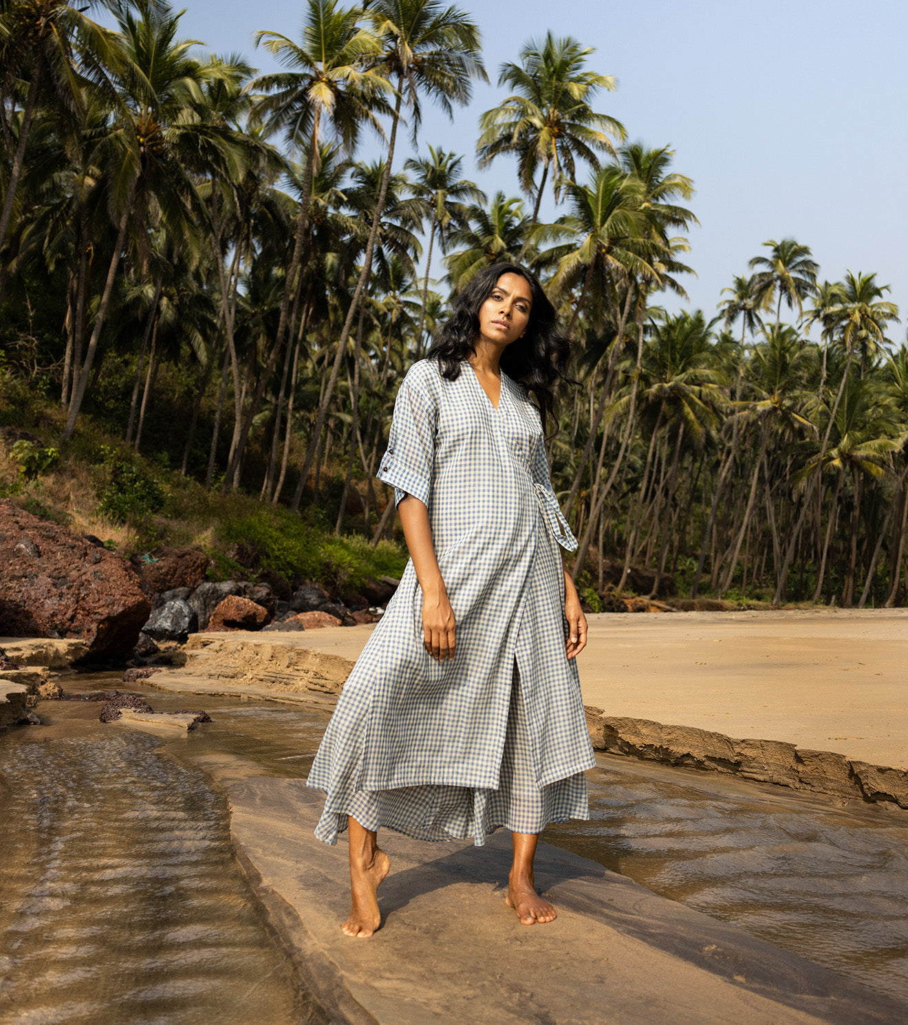 Sky Blue Two Piece Set by Khara Kapas with Blue, Co-ord Sets, Cotton, Natural, Oh Carol, Oh Carol by Khara Kapas, Regular Fit, Resort Wear, Solids, Vacation, Vacation Co-ords, Womenswear at Kamakhyaa for sustainable fashion
