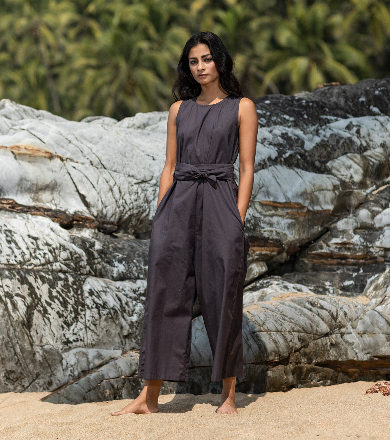 Black Jumpsuit by Khara Kapas with Black, Cotton, Jumpsuits, Natural, Oh Carol, Oh Carol by Khara Kapas, Regular Fit, Resort Wear, Solid Selfmade, Solids, Womenswear at Kamakhyaa for sustainable fashion