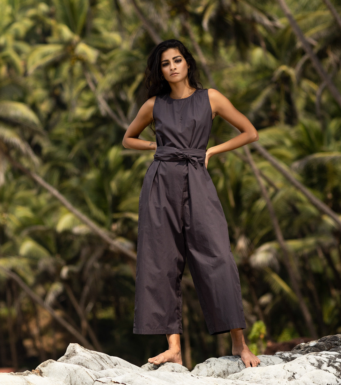 Black Jumpsuit by Khara Kapas with Black, Cotton, Jumpsuits, Natural, Oh Carol, Oh Carol by Khara Kapas, Regular Fit, Resort Wear, Solid Selfmade, Solids, Womenswear at Kamakhyaa for sustainable fashion