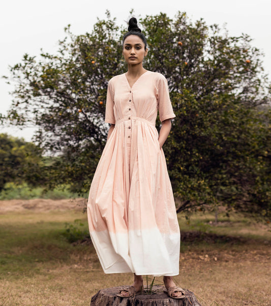 Pink Shibori Dyed Maxi Dress Lost Found, Dresses, Mulmul, Natural, Ombres & Dyes, Pink, Regular Fit Kamakhyaa