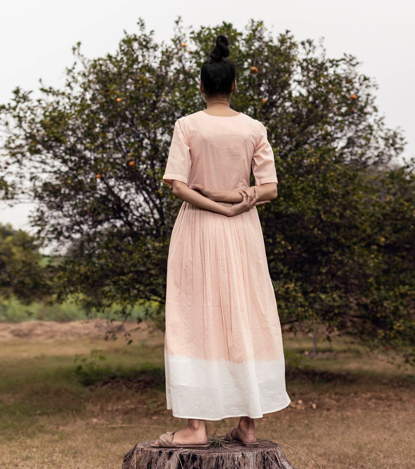 Pink Shibori Dyed Maxi Dress Dresses Lost and found, Mulmul, Natural, Prints, Solids, Tiered Khara Kapas Kamakhyaa