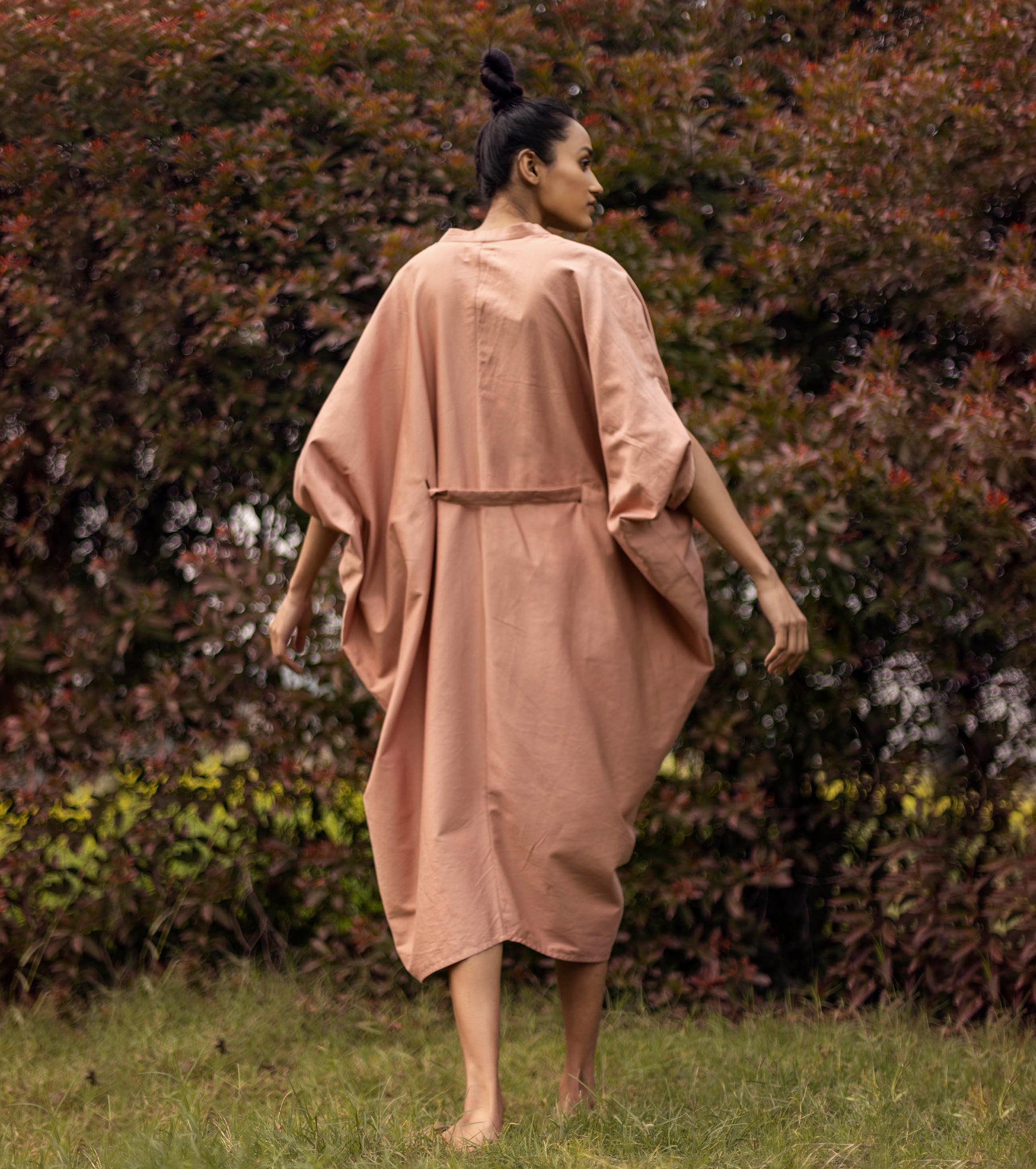 Blush Pink Midi Dress by Khara Kapas with For Anniversary, Lost & Found by Khara Kapas, Midi Dresses, Mul Cotton, Natural, Pink, Regular Fit, Resort Wear, Shirt Dresses, Solids, Womenswear at Kamakhyaa for sustainable fashion