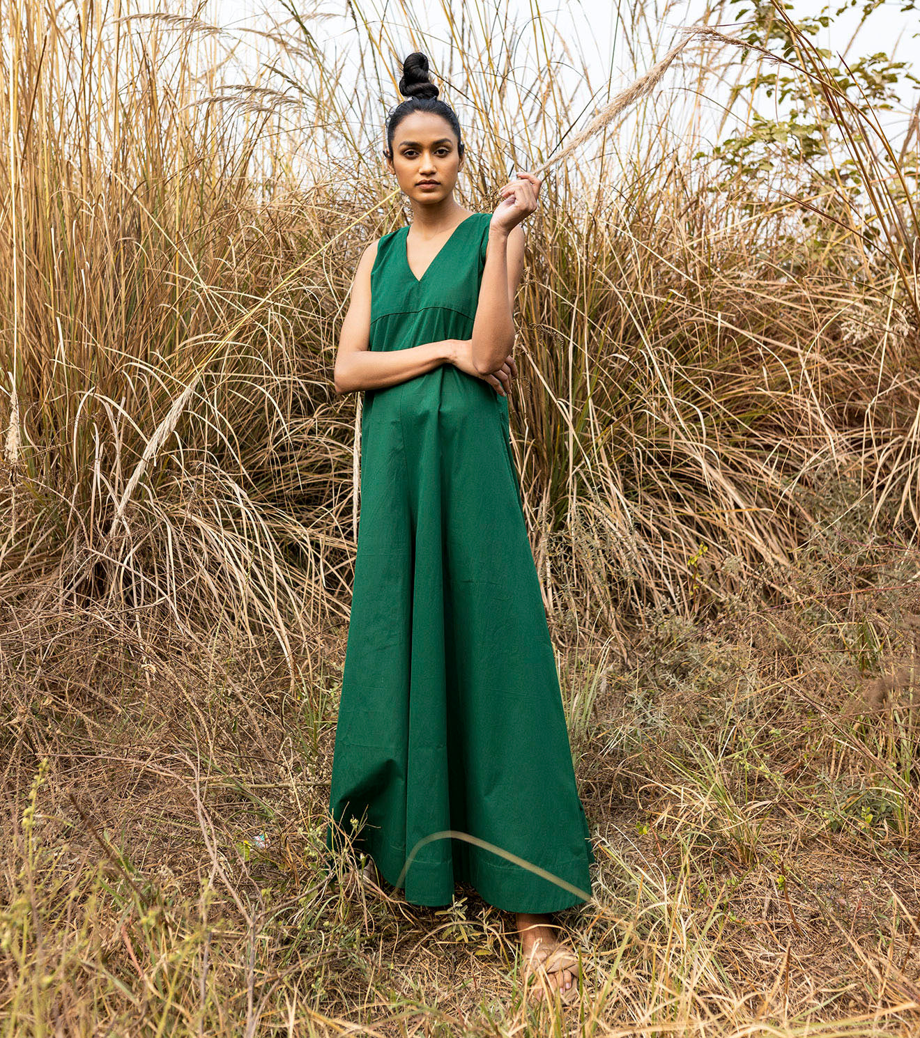 Green Sleeveless Maxi Dress Dresses Green, Lost and found, Dresses, Natural, Poplin, Regular Fit, Solids Khara Kapas Kamakhyaa