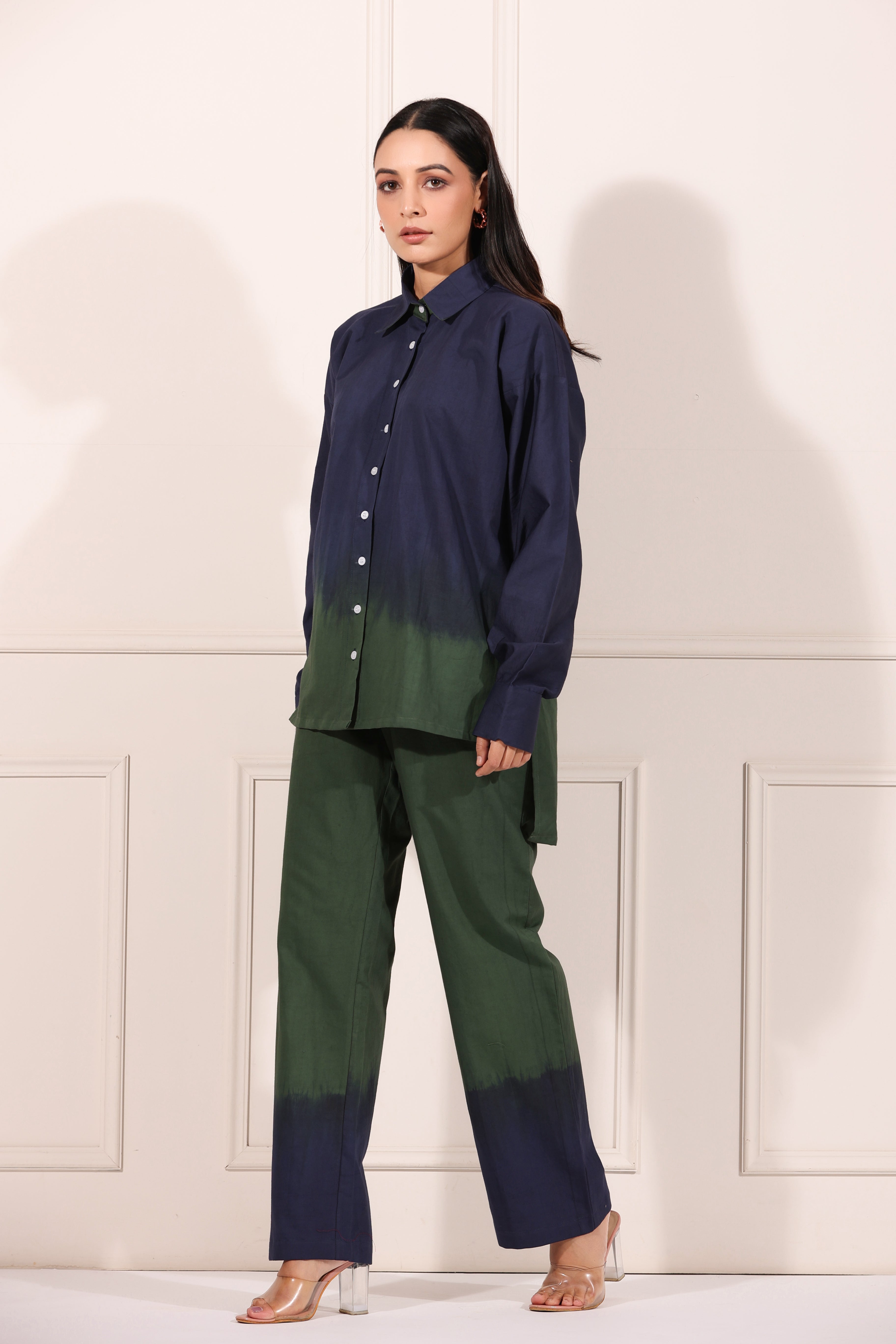 Green Ombre Co-ord Set by MOH-The Eternal Dhaga with 100% pure cotton, Casual Wear, Cotton, Green, Moh-The eternal Dhaga, Natural, Office Wear Co-ords, Ombre and Dyes, Regular Fit, Womenswear at Kamakhyaa for sustainable fashion