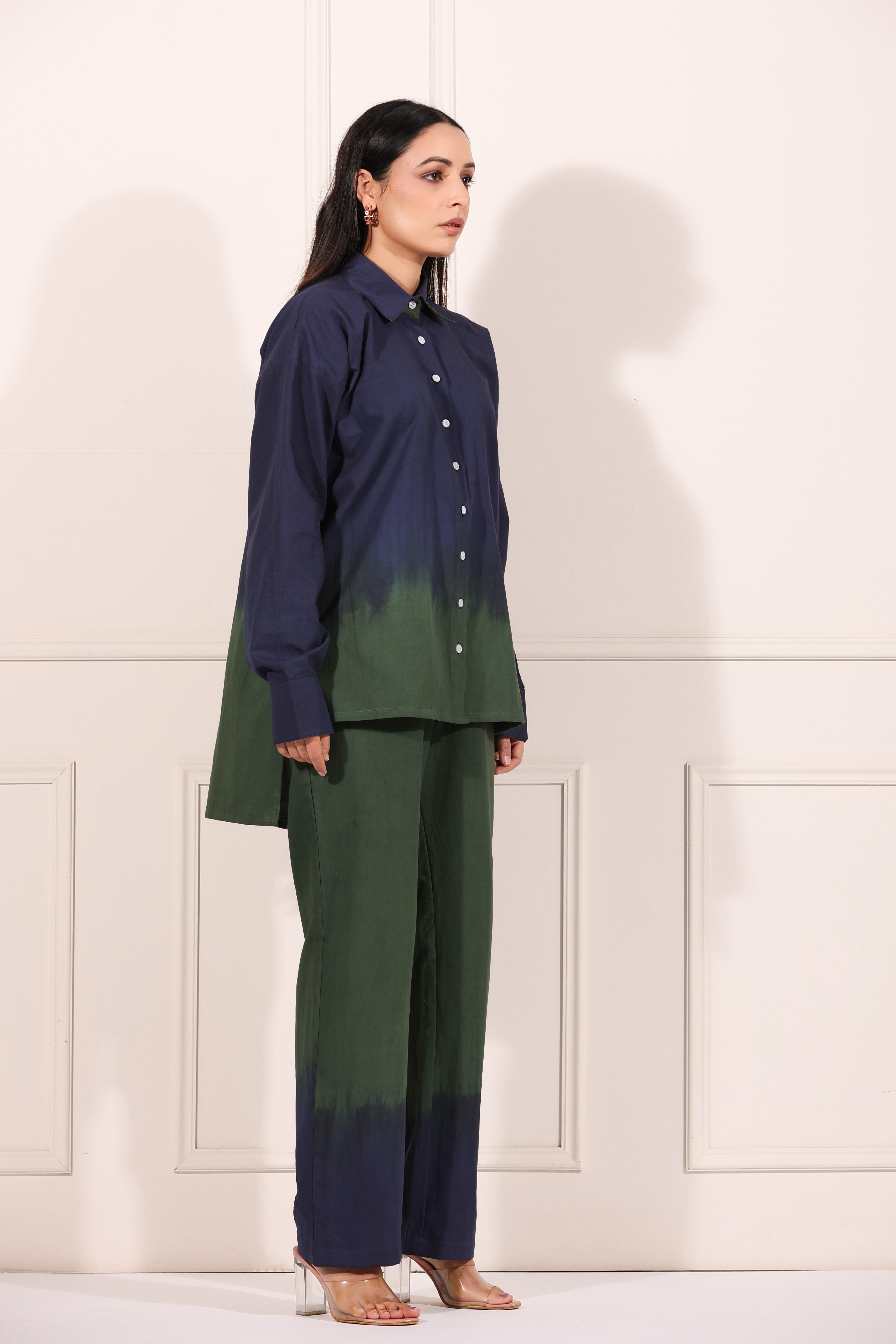 Green Ombre Co-ord Set by MOH-The Eternal Dhaga with 100% pure cotton, Casual Wear, Cotton, Green, Moh-The eternal Dhaga, Natural, Office Wear Co-ords, Ombre and Dyes, Regular Fit, Womenswear at Kamakhyaa for sustainable fashion