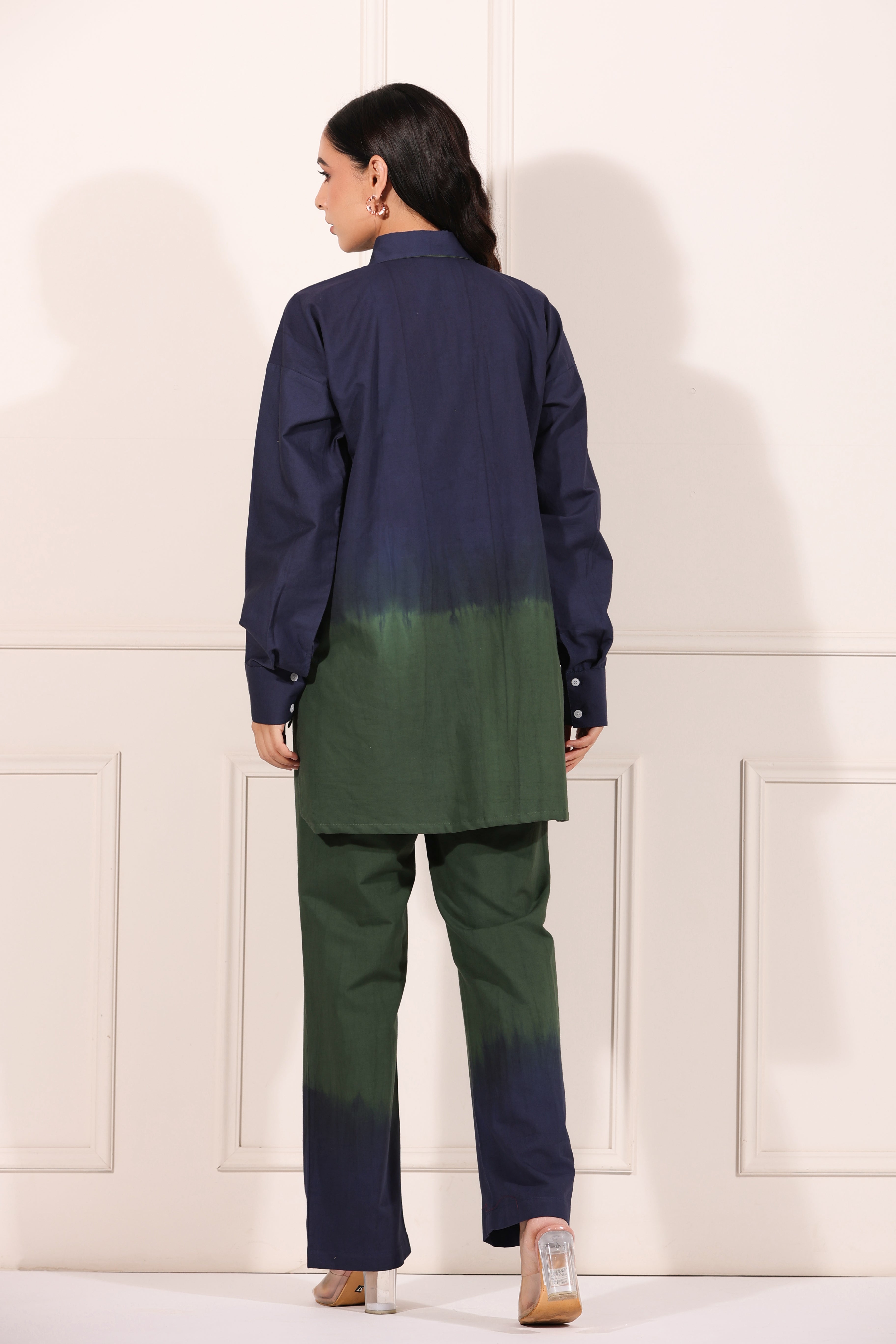 Green Ombre Co-ord Set by MOH-The Eternal Dhaga with 100% pure cotton, Casual Wear, Cotton, Green, Moh-The eternal Dhaga, Natural, Office Wear Co-ords, Ombre and Dyes, Regular Fit, Womenswear at Kamakhyaa for sustainable fashion